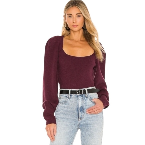 Free People Saffron Top in Pomegranate Wine Small NWT NEW Puff Sleeve Open Back - Picture 6 of 14